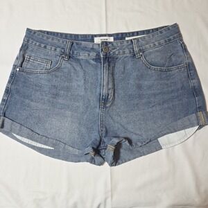 Cotton On 91 Mid Saturday Cuffed Distressed Denim Shorts Dark Wash Size 8